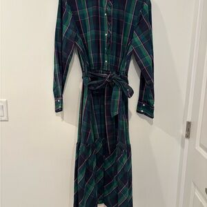 Elegant Green Plaid Long Sleeve Dress